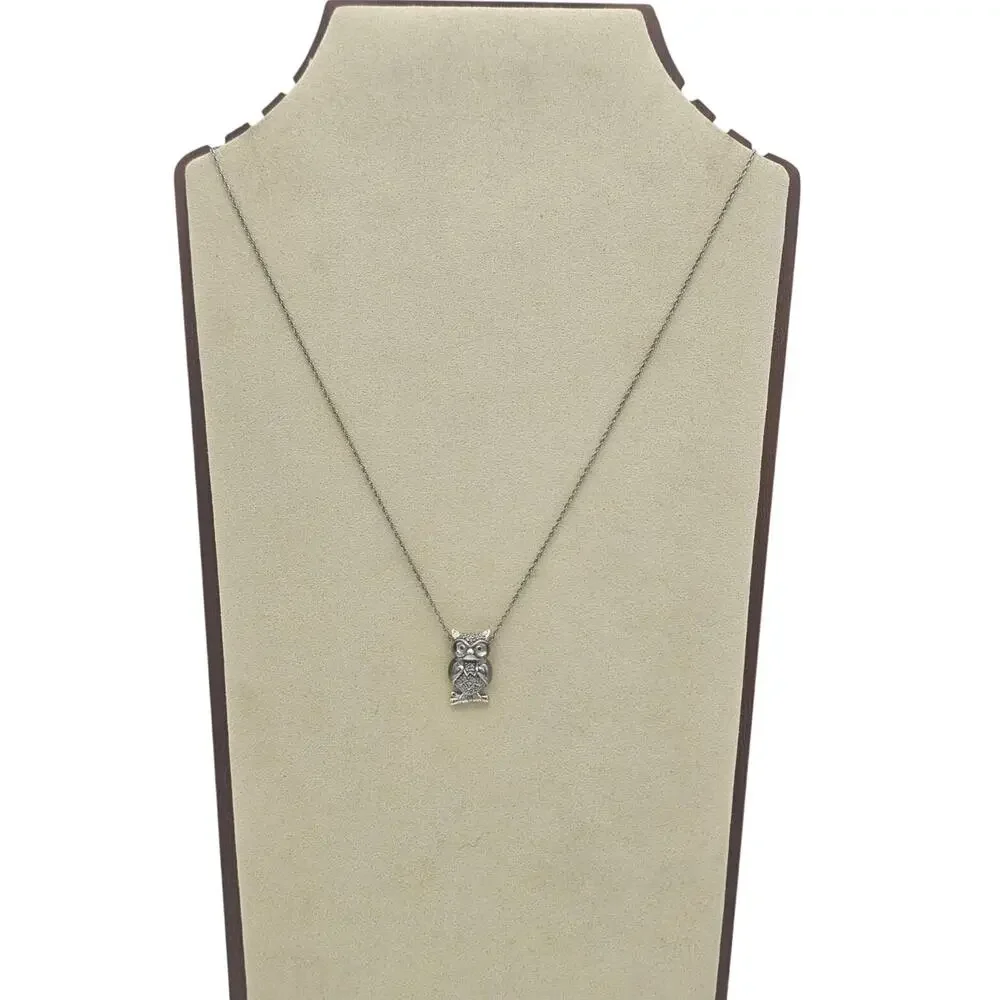 Sterling Silver Owl On The Branch Diamond Pendant with Chain Necklace - Picture 6 of 8